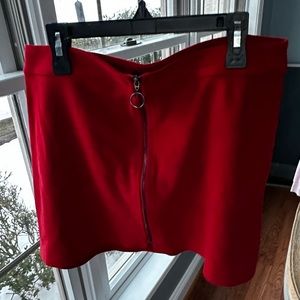 Zara Red Velvet Ring Zipper Front Mini Skirt Medium euc retro Valentine’s Day